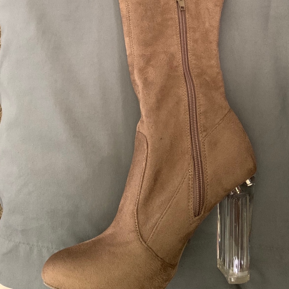Felt brown thigh high boots